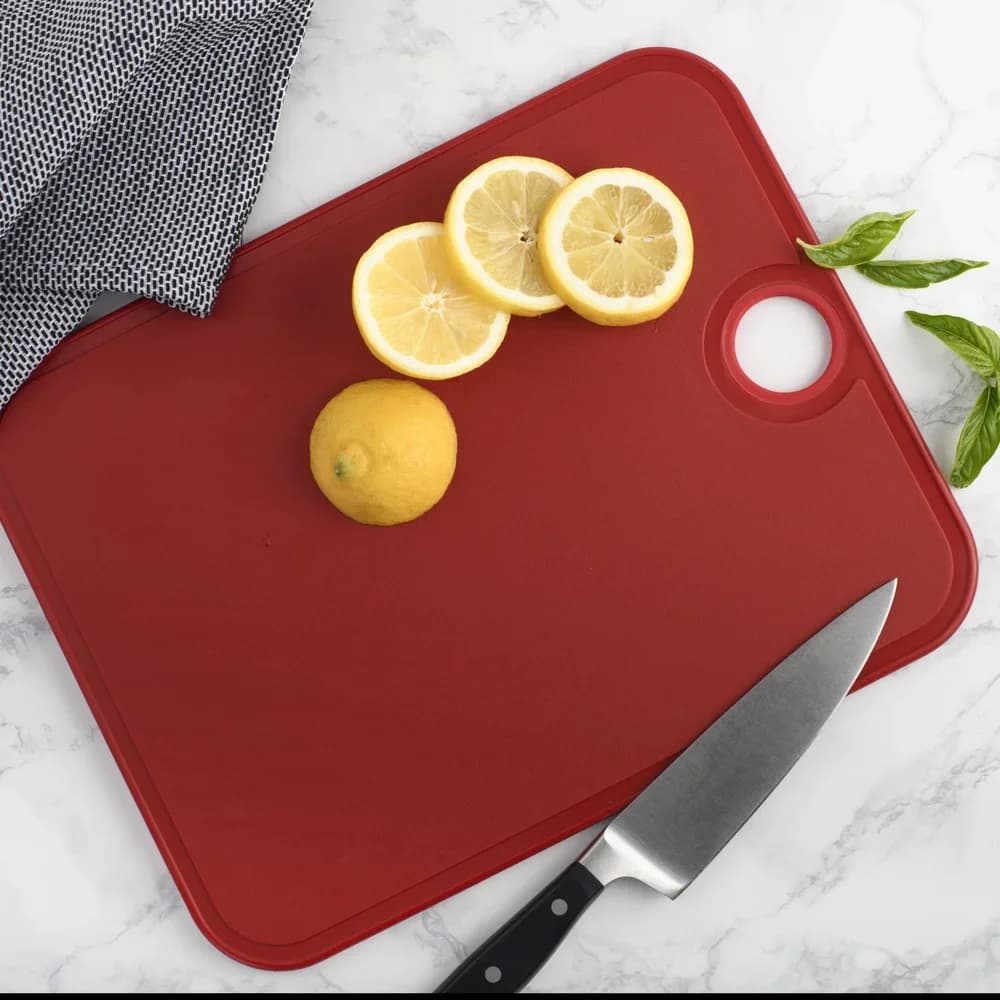 Non-Slip Polypropylene Cutting Board 14x11 Heavy Duty Kitchen Chopping Board Dishwasher Safe Juice Grooves Gripper Bottom Red