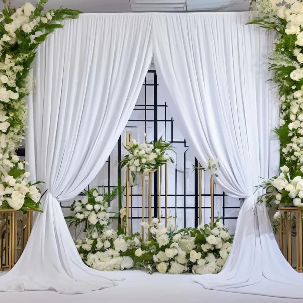 40ft x 10ft Wrinkle Free White Polyester Backdrop Curtain 8 Panels for Photography-Fast shipping