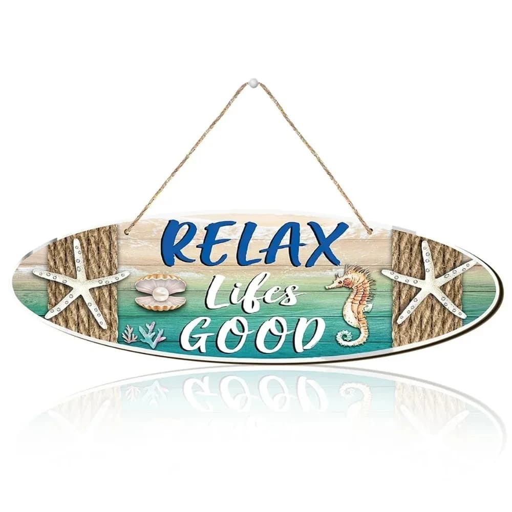 Summer Relax Life's Good Wood Plaque Sign, Surfboard Shape Decoration, Sand Beach Decor Sign, Outdoor Wall Hanging Art Decor