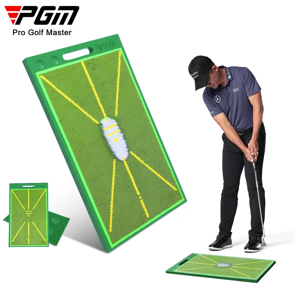 PGM DJD044 Golf Impact Mat Swing Path Detection Practice Hitting Mat with Carry Handle Ball Holders TPE Base