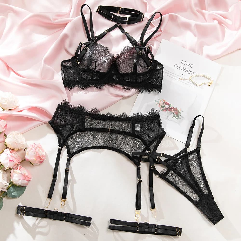 Set erotico sexy in pizzo da donna vedere attraverso lingerie reggiseno sottile perizoma set intimo sottile party club micro bikini costumi sexy