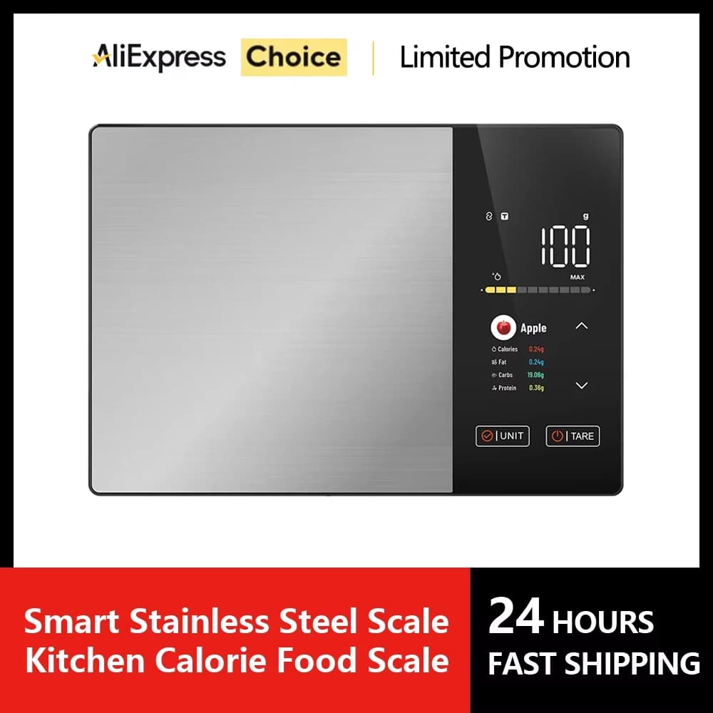 Intelligent stainless steel kitchen balance for food, protein, calories, fat carbohydrates, nutritional calculator, weight 11LB/5 kg for healthy cooking