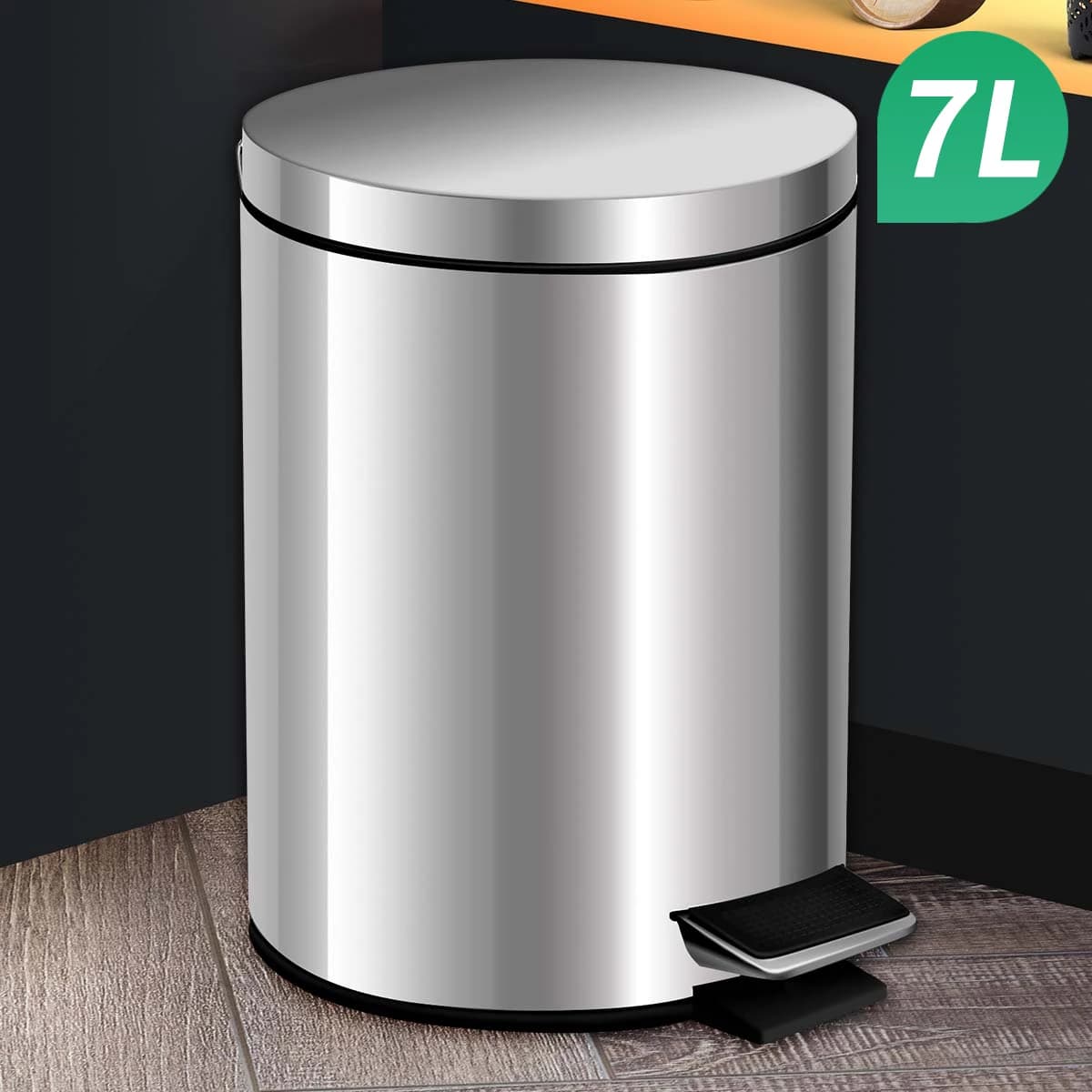 Stainless Steel Foot Pedal Pad with Mirror 7L 8L for Hotel Bathroom Dust and Home Kitchen School