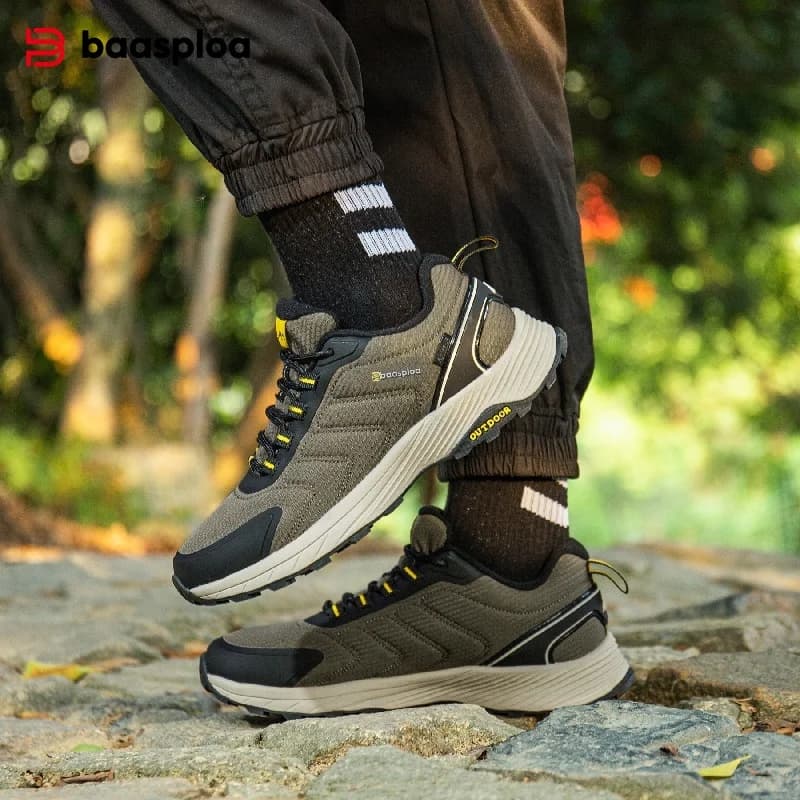 Baasploa Scarpe da trekking Uomo Arrampicata all'aperto Sneakers stringate Uomo Anti spruzzi d'acqua Scarpe da passeggio antiscivolo resistenti all'usura casual