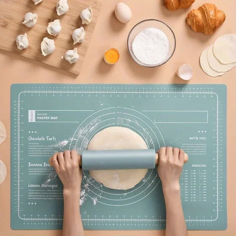 Set di tappetino per impastare in silicone antiscivolo extra large e set di taglierine per impasto con mattarello per utensili da forno senza sforzo