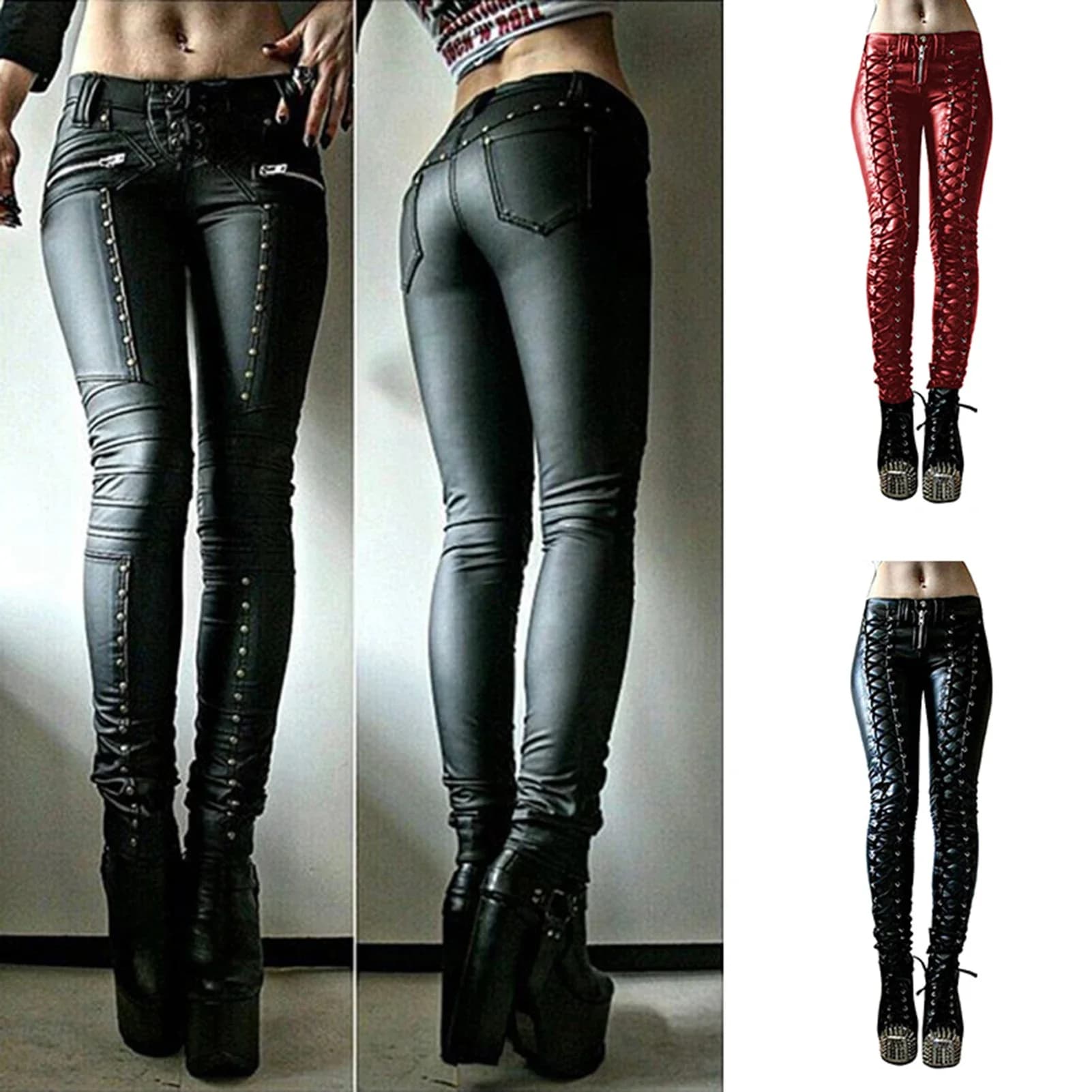 Pantaloni cosplay da donna in ecopelle Pantaloni skinny con bottoni per festa di carnevale Leggings da allenamento a vita alta 2025 Pantaloni da ragazza nuovi