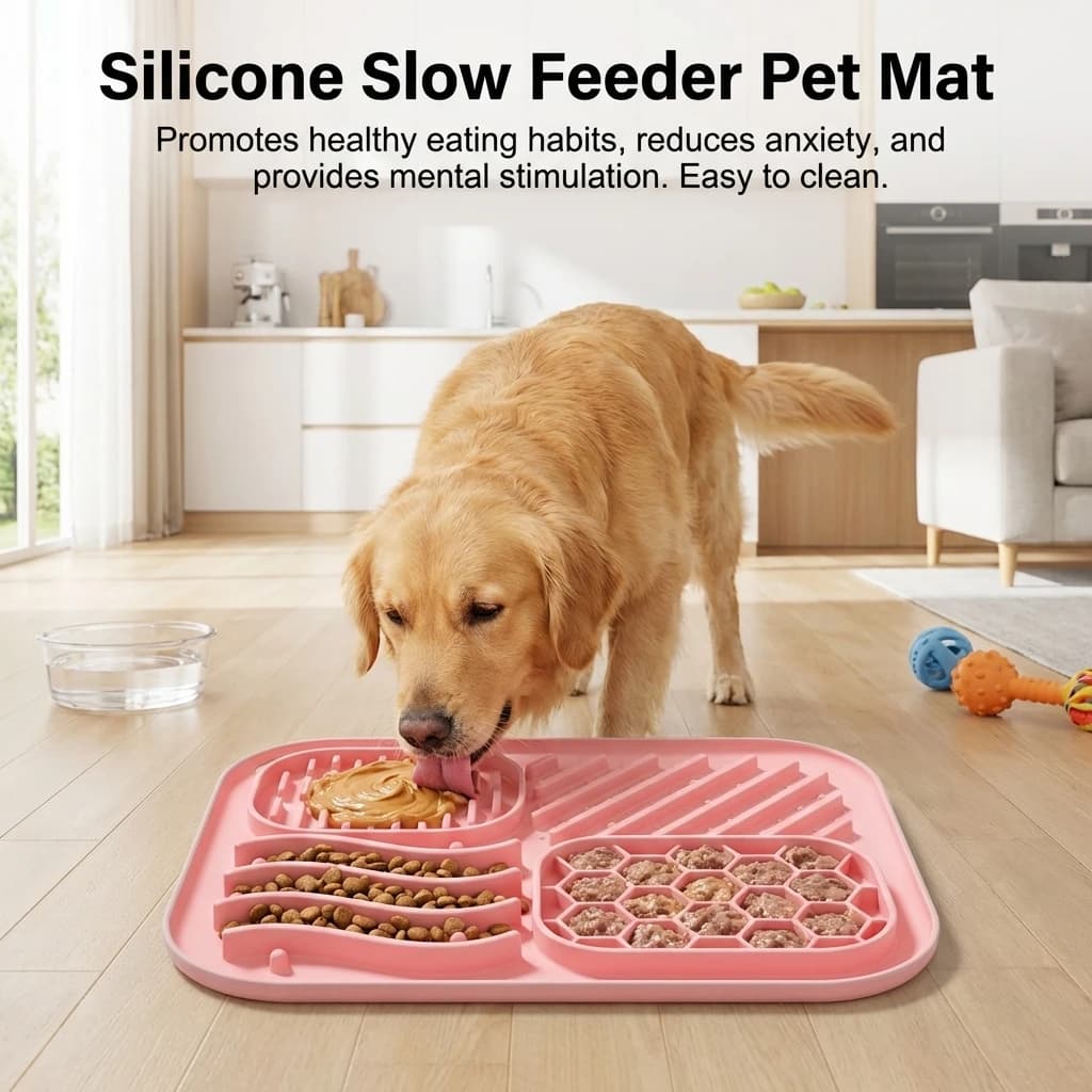 Tappetino in Silicone per Alimentazione Lenta per Animali Domestici, Anti-Soffocamento, con Ventosa, Grado Alimentare, per Cani e Gatti