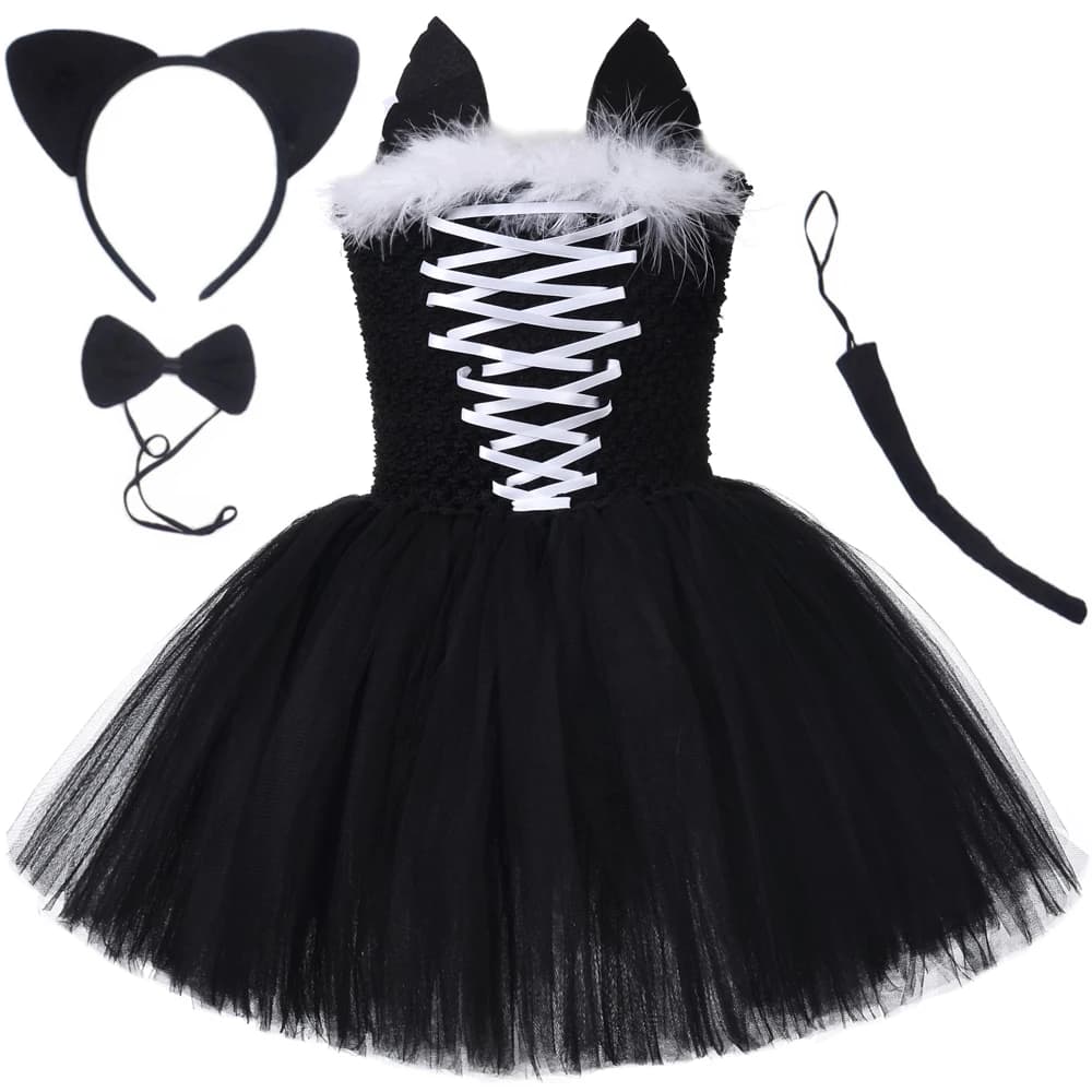 Vestito Tutu gatto nero per ragazze carnevale costumi di Halloween per bambini bambino animale Cosplay vestito per festa di compleanno Set di vestiti