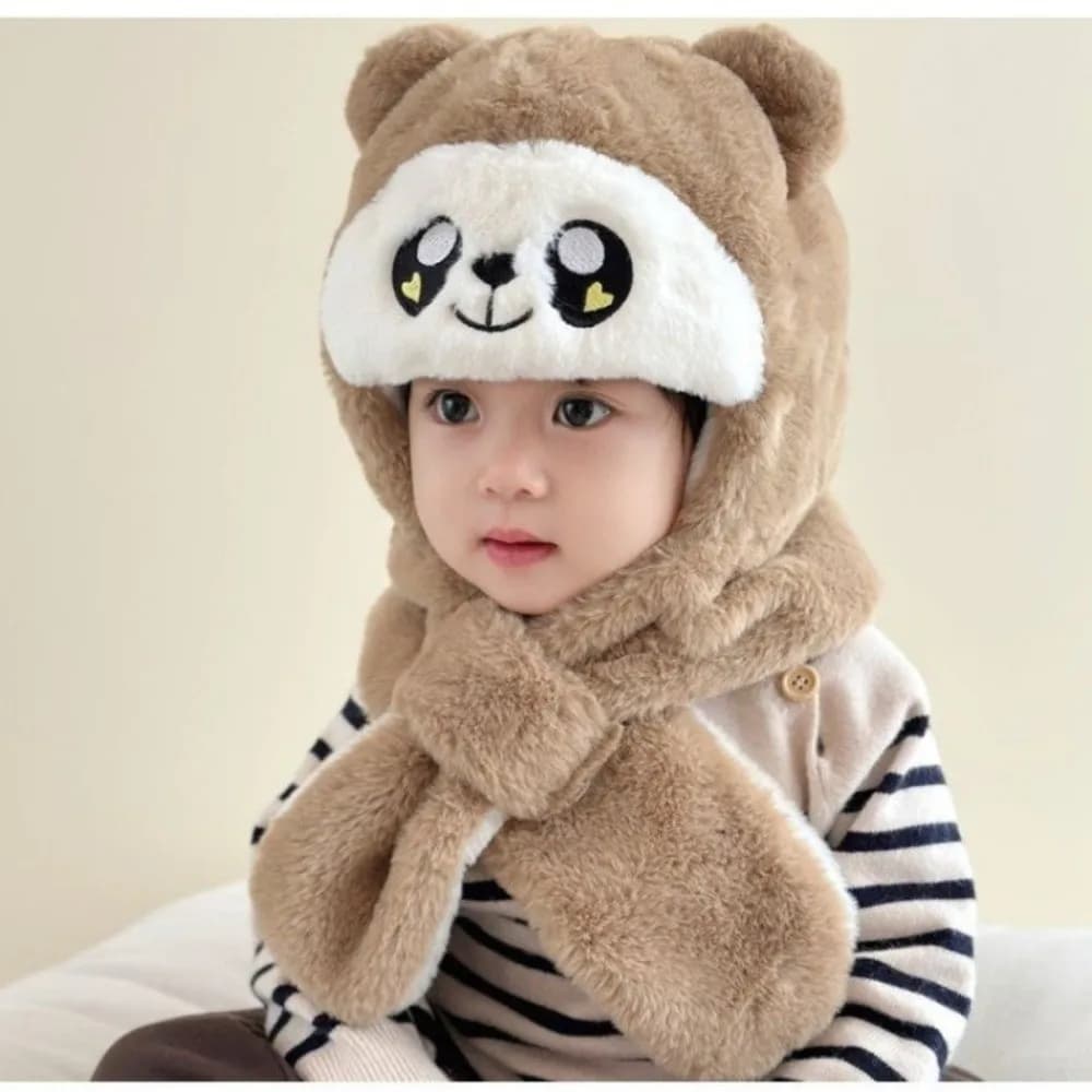 Moda monopezzo cappello invernale sciarpa peluche cappello antivento sciarpa con cappuccio spessa protezione del collo calda berretti per neonati berretto