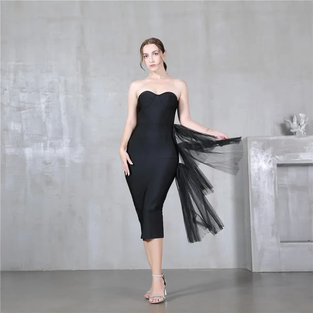 Sexy Bodycon Women Mesh Strapless Party Club EveningDress New Bandage Dress Elegant Black White Clothes customized
