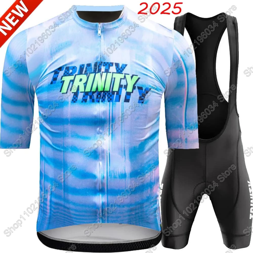 Cycling Knit TRINITY 2025 Set Racing Team Bicycle Clothing Blue Road Bike Shirts Jumpsuit Shorts with Bicycle Seats MTB Ropa Maillot