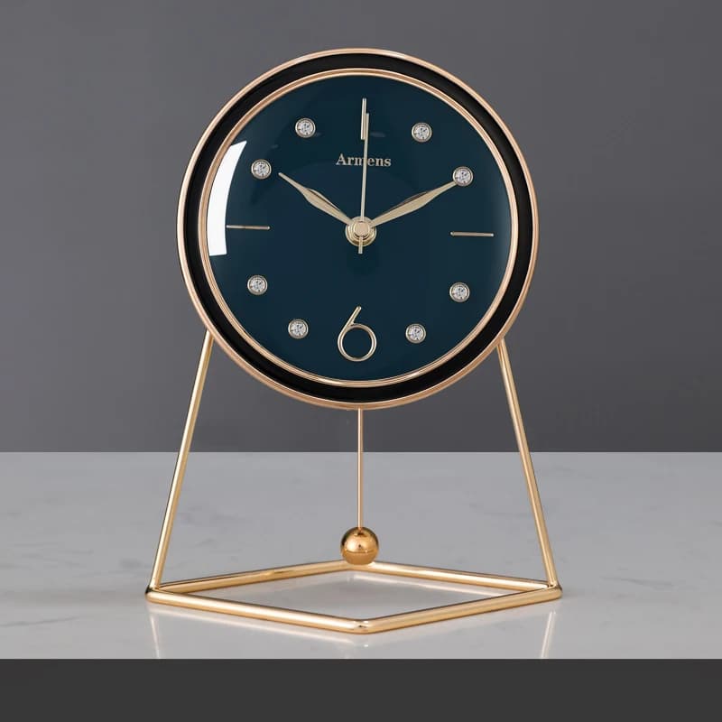 Orologio da tavolo da scrivania muto in lega da 8 pollici di lusso con orologio decorativo a pendolo con diamanti per soggiorno camera da letto