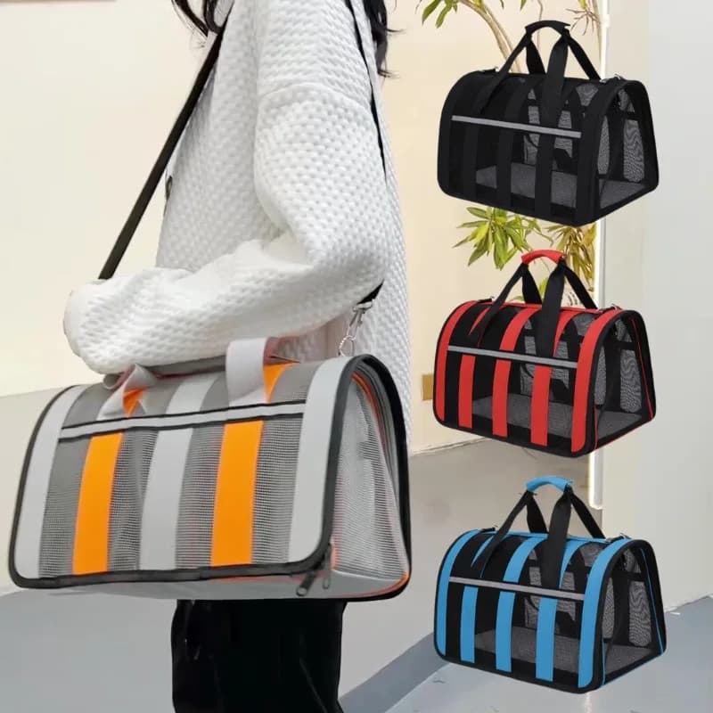 Pet Carrier for Dog Cat Breathable Portable Travel Carrier Bags Perspective Mesh Handbag Reflective Foldable Shoulder Bag