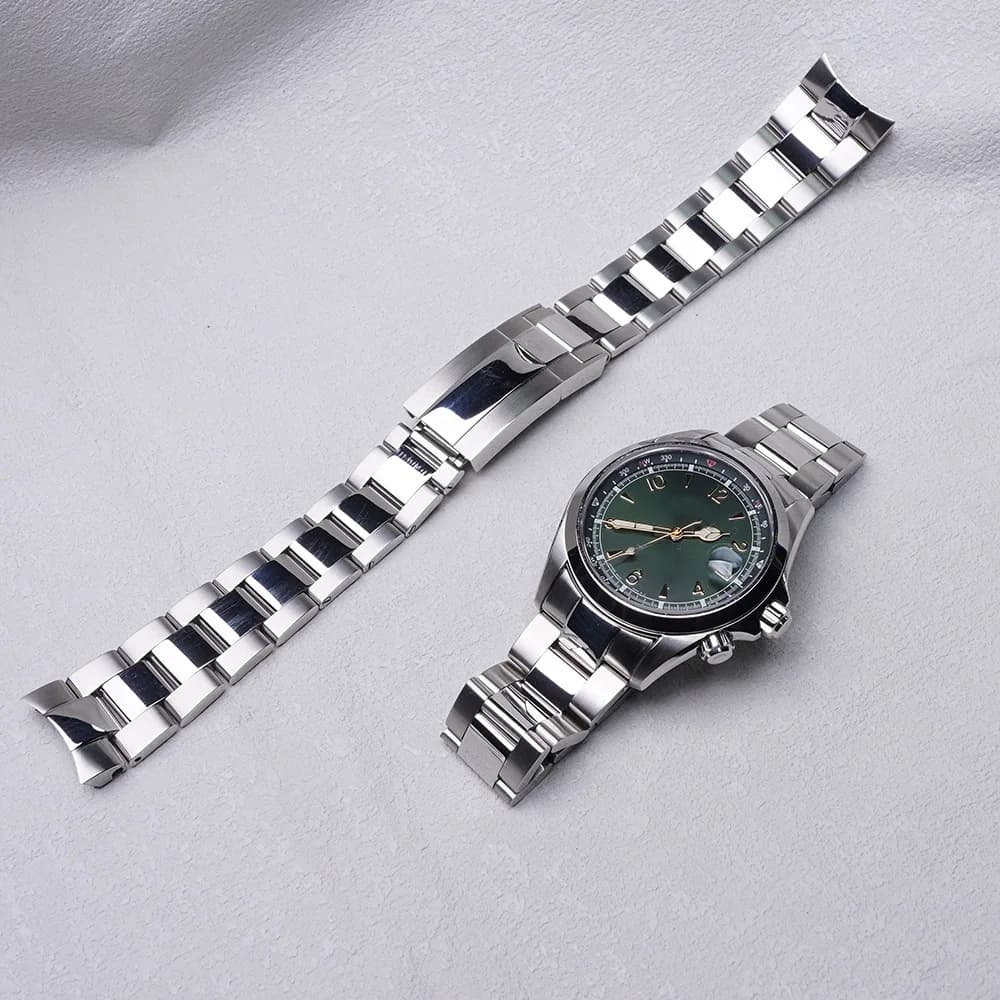 For Seiko Alpinist SARB017 SPB121 SPB123 SPB155 SPB209 Rolamy 20mm Solid Steel Middle Polish Curved End Watch band Strap
