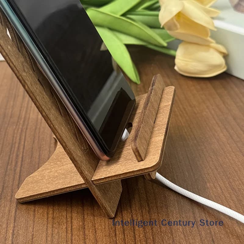 Hot~Portable Retro Wooden Desktop Phone Holder Hollow Pattern Design Charging Stand Adjustable Folding Lazy Phone Stand
