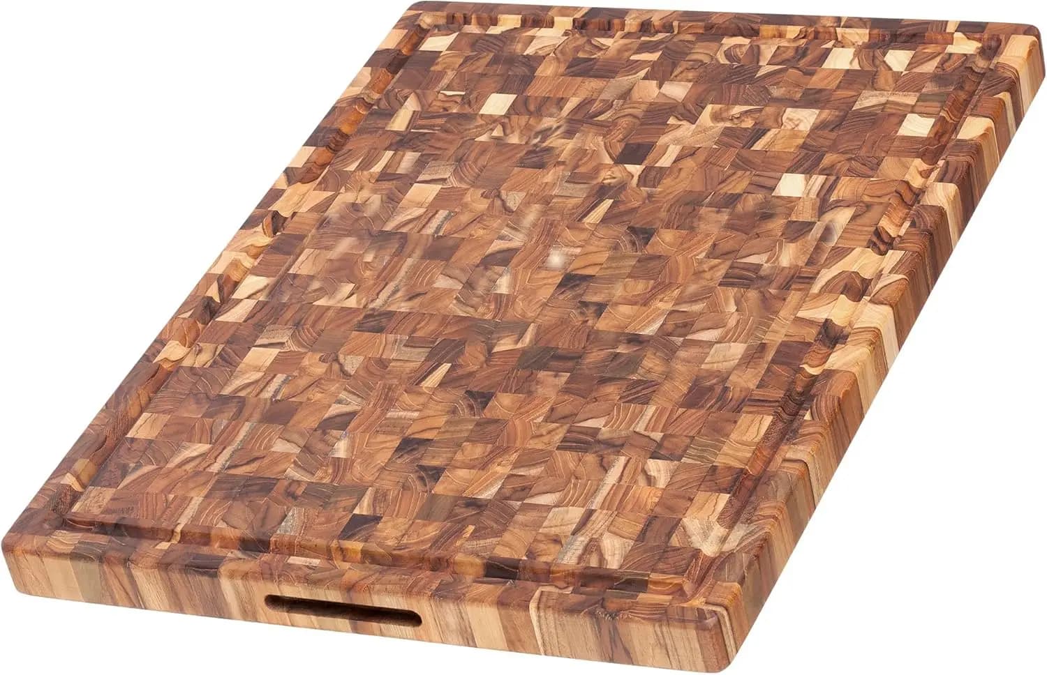 Tagliere in Legno Extra Grande Reversibile con Scanalatura per Succhi, Tagliere da Macellaio in Teak a Grana Finale per Carne e Verdura