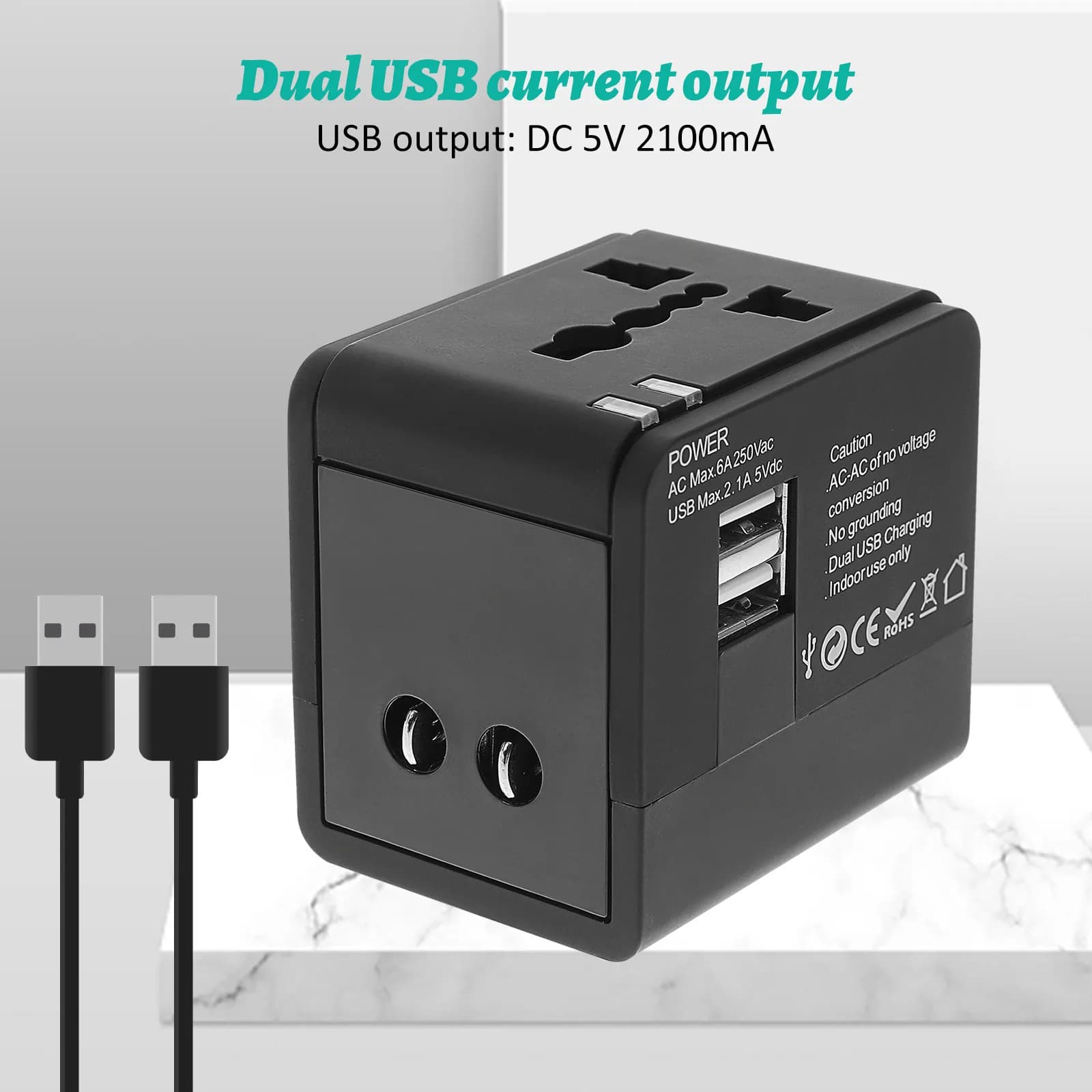 Adattatore Universale da Viaggio con USB, Compatibile con Prese EU, US, UK, Ricarica Rapida, Convertitore Compatibile in Tutto il Mondo