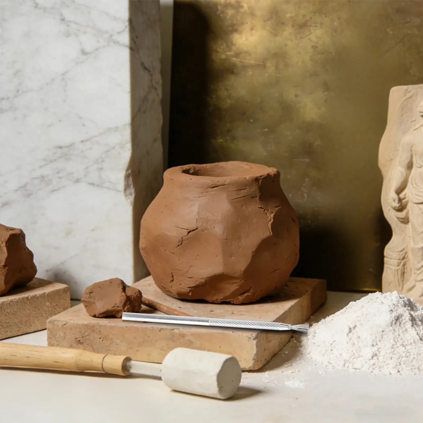 Set di 3 Pennelli in Acciaio per Modellare l'Argilla, Strumenti per Scolpire e Modellare, Attrezzi per Ceramica