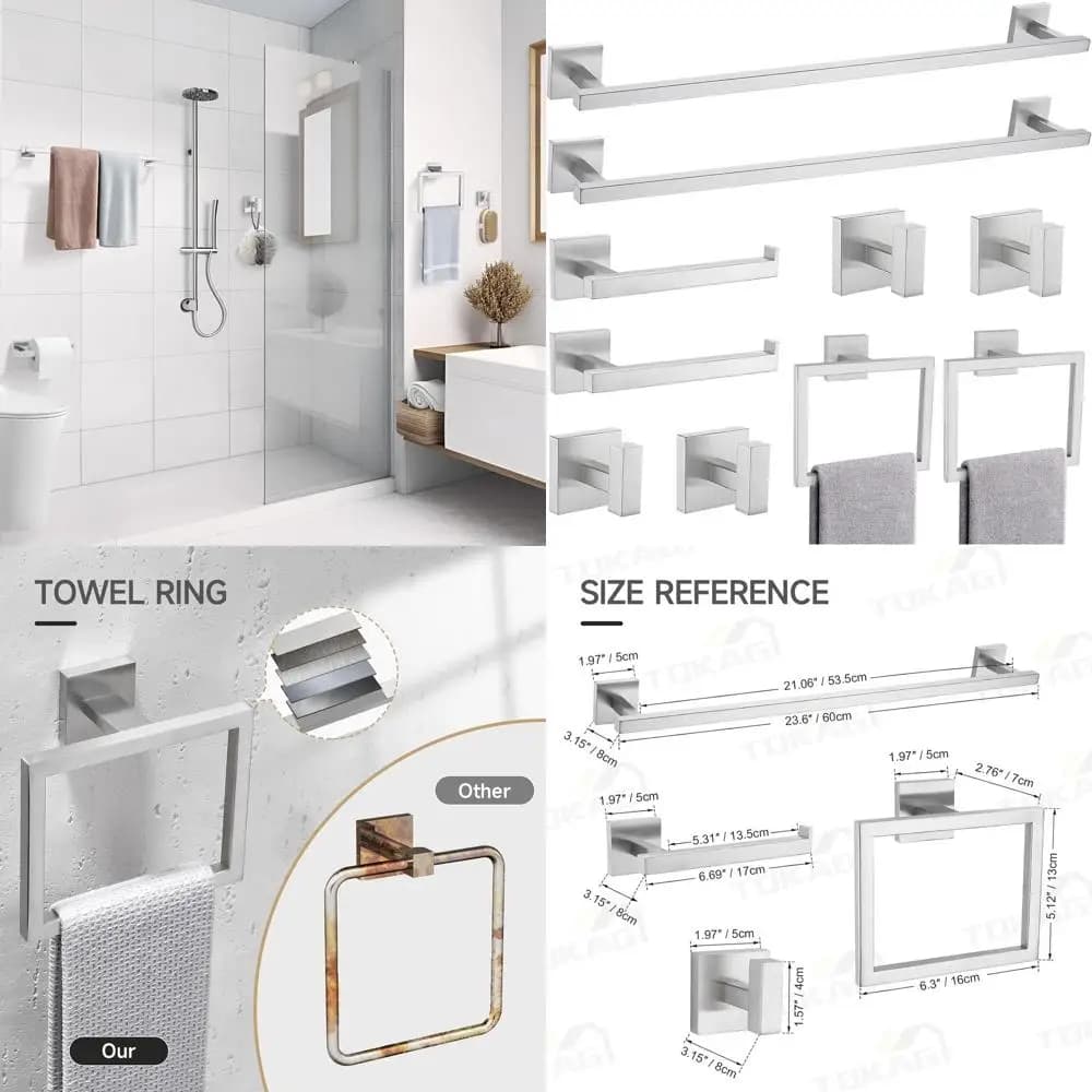 Set di accessori da bagno da 10 pezzi in nichel spazzolato con portasciugamani, anello, supporto e ganci in acciaio inossidabile
