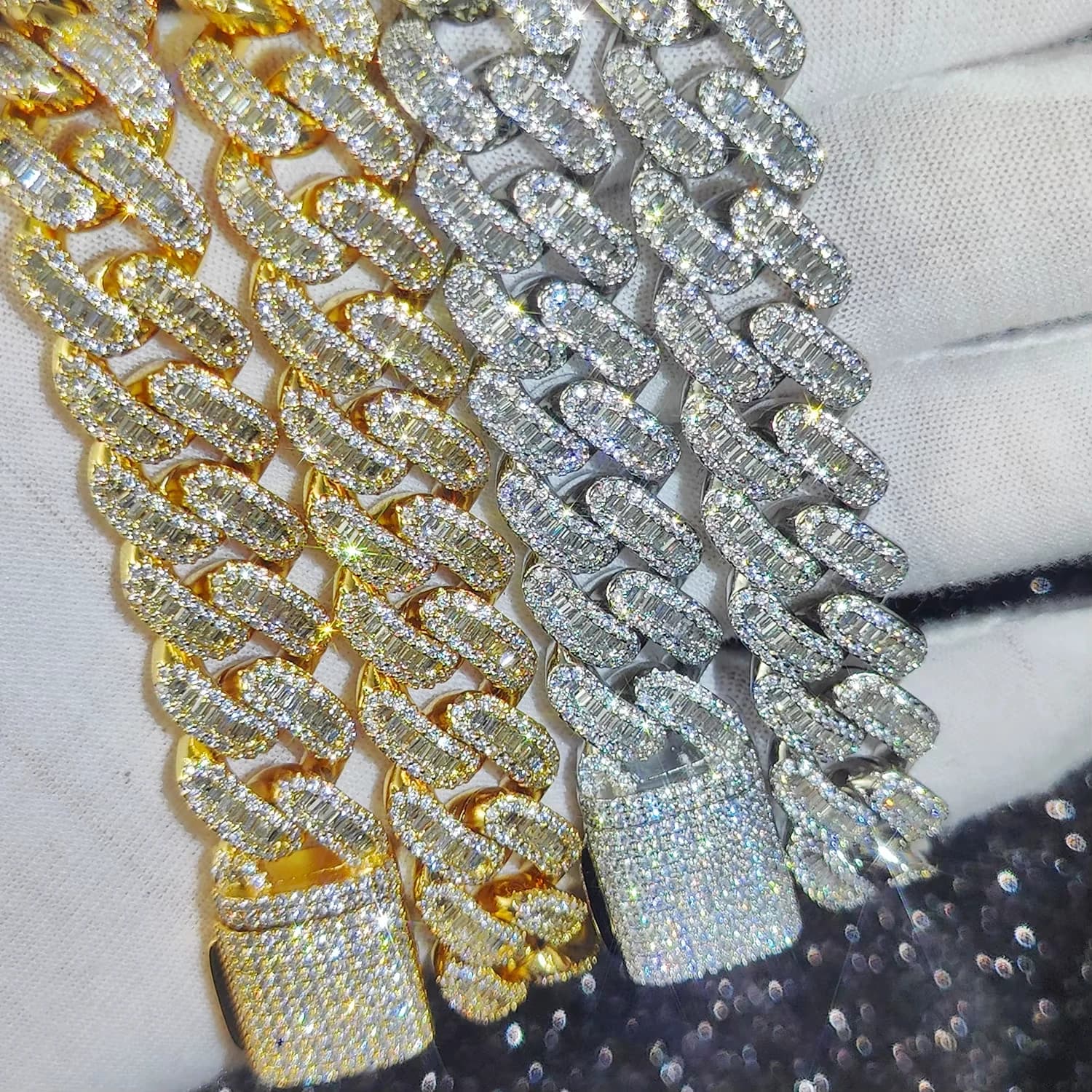 15mm 5A+ Baguette Cubic Zirconia Iced Out Cuban Chain Silver Gold Plated Bling Hip Hop Luxury Necklace