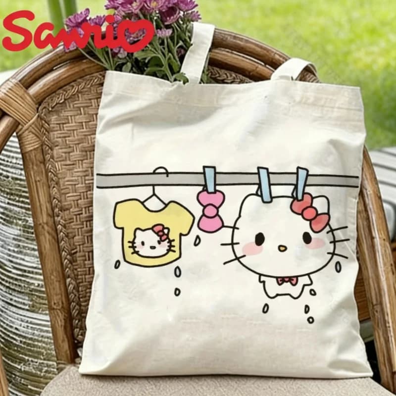 1PC Borsa a tracolla in tela Hello Kitty Laundry Day, ecologica e riutilizzabile