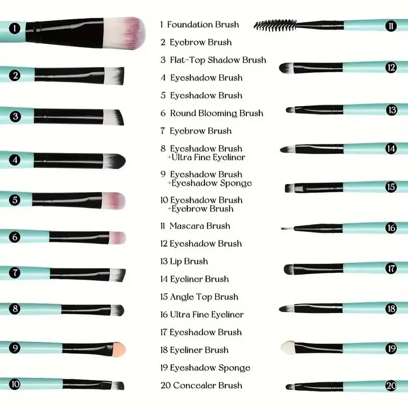 Set di 20 Pennelli per Trucco, per Fondotinta, Blush, Cipria, Ombretto, Pennello Kabuki per Sfumature con Spugnetta, Strumenti di Bellezza