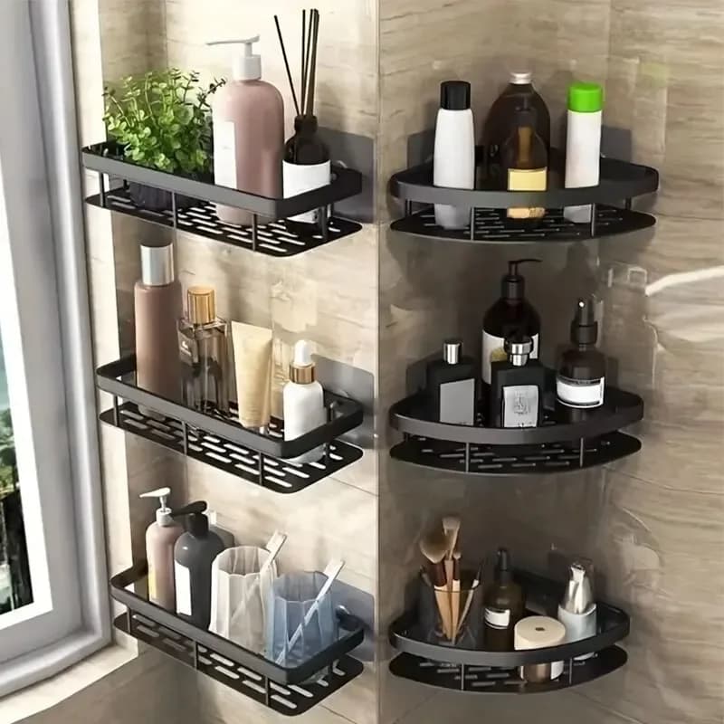 Portaoggetti da bagno, mensole da bagno, mensola angolare per montaggio a parete senza trapano, supporto per rack per doccia