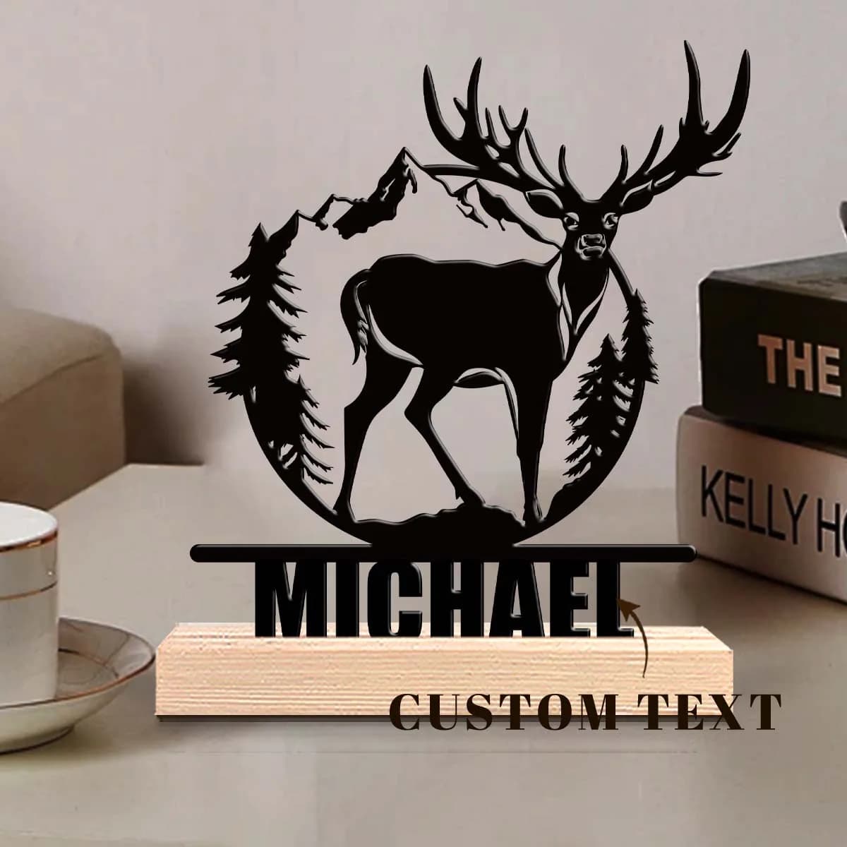 1pc Desktop Metal Ornaments Customizable Content Equipped with Wooden Base Holiday Gifts for Family and Friends
