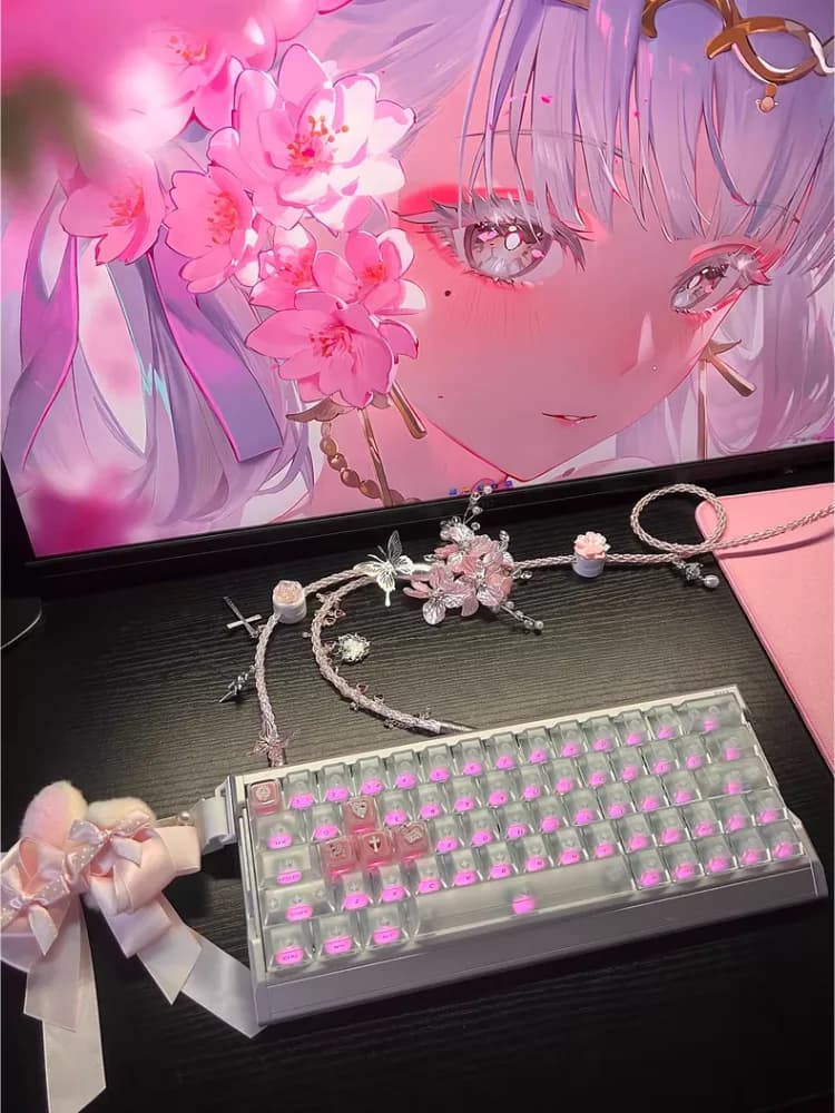 Pink Butterfly Style 2-in-1 Aviator Cable 1.3m Fully Luminous 8k Mechanical Keyboard Cable Desktop Decoration Accessorie