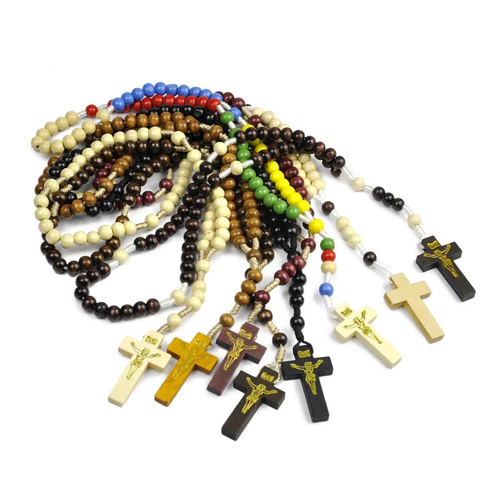 Bracciale religioso con croce in legno per donna uomo perline di preghiera in legno braccialetto con ciondolo crocifisso regalo di gioielli per feste di moda