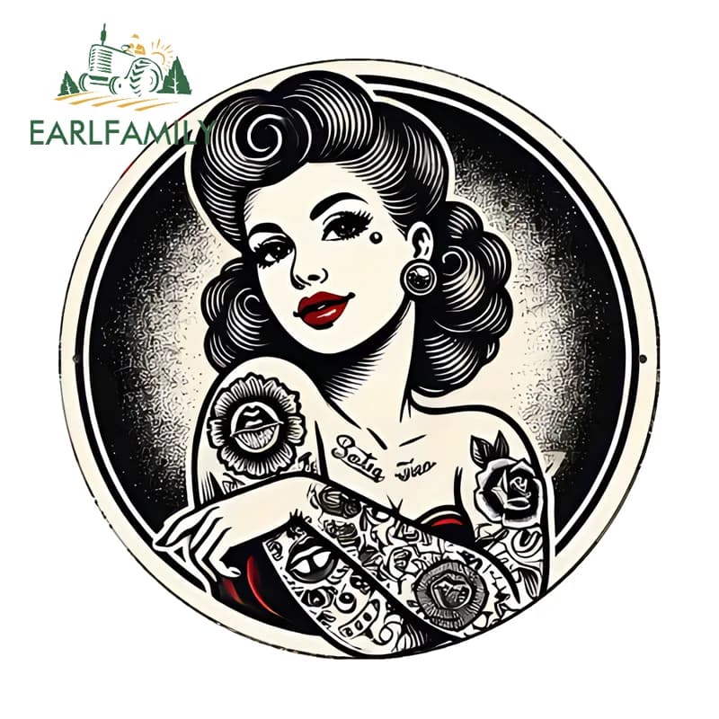 EARLFAMILY Tattoo stickers Pin Up Girl, attractive motorcycle decals, scratch-resistant decorations for fishing boxes