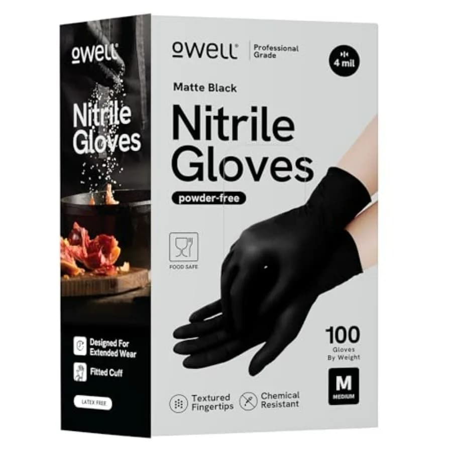 ® Guanti in Nitrile Nero - Guanti Monouso Sicuri per Alimenti da 4 Mil - Senza Lattice, Senza Polvere, Resistenti agli Esami Medici e agli Agenti Chimici