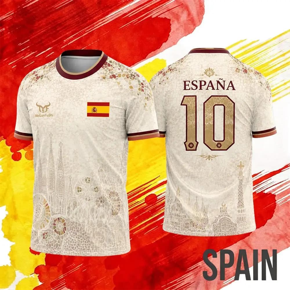 2026 New Spain Flag Print Football Jersey Men's Outdoor Sports Quick-Drying Breathable Short-Sleeve T-Shirt Unisex Casual Top