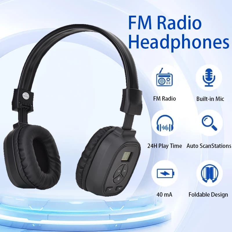 eppfun Cuffie radio FM wireless, ricevitore cuffie radio FM ricaricabile per riunioni, lavoro quotidiano, insegnamento, escursioni e jogging