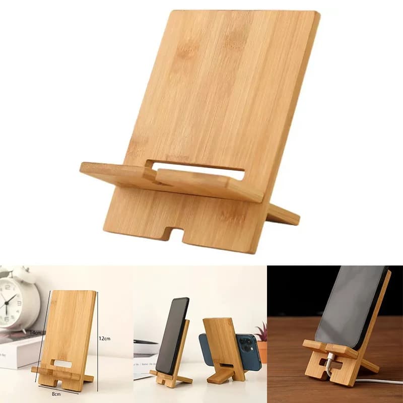 Office Phone Tablet Support Bamboo Phone Holder Desktop Wooden Charging Stand SJZJ34