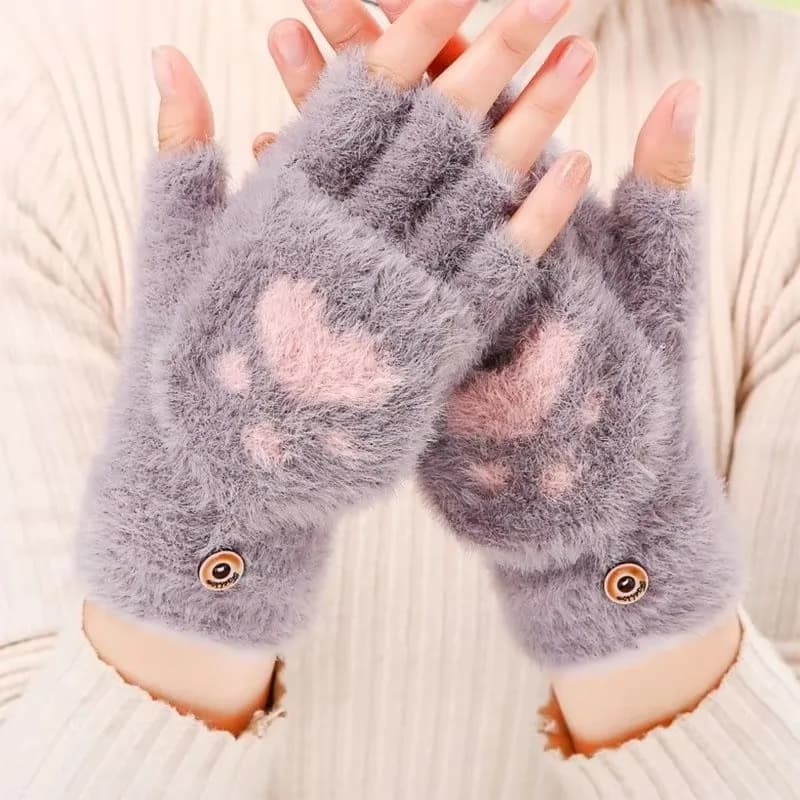 Guanti senza dita Gatto Zampa Design Guanti termici reversibili Copri patta Guanti da ciclismo Elasticità Guanti invernali da donna antivento