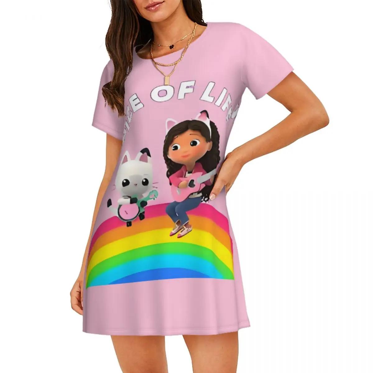 Custom G-Gabbys Dollhouse Women Nightgown Sleepwear Short Sleeves Toys And Games Vacations Travels Sleepdress Women's Pajamas