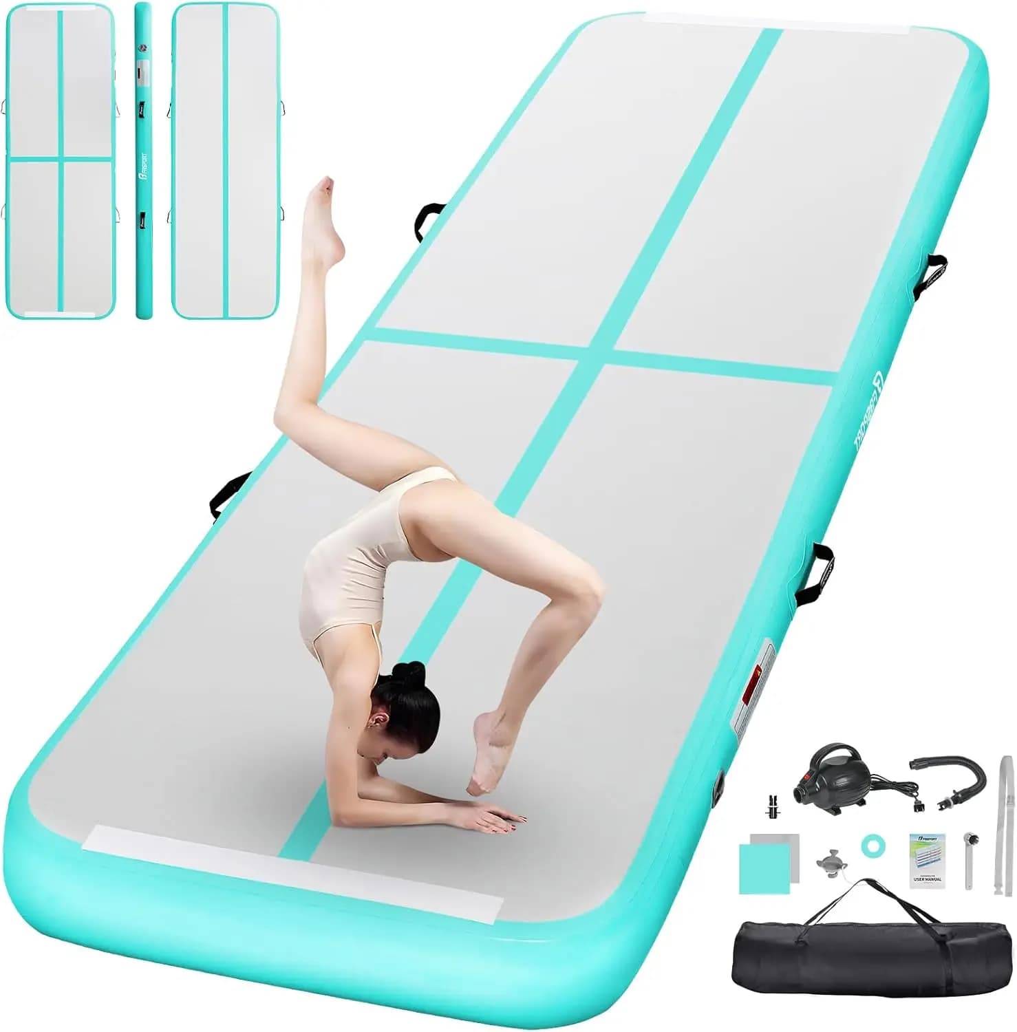 10ft Gymnastics Inflatable Mat, Training Mat Thickness 4/8 Inches with Home Pump, Cheerleading, Yoga, Water