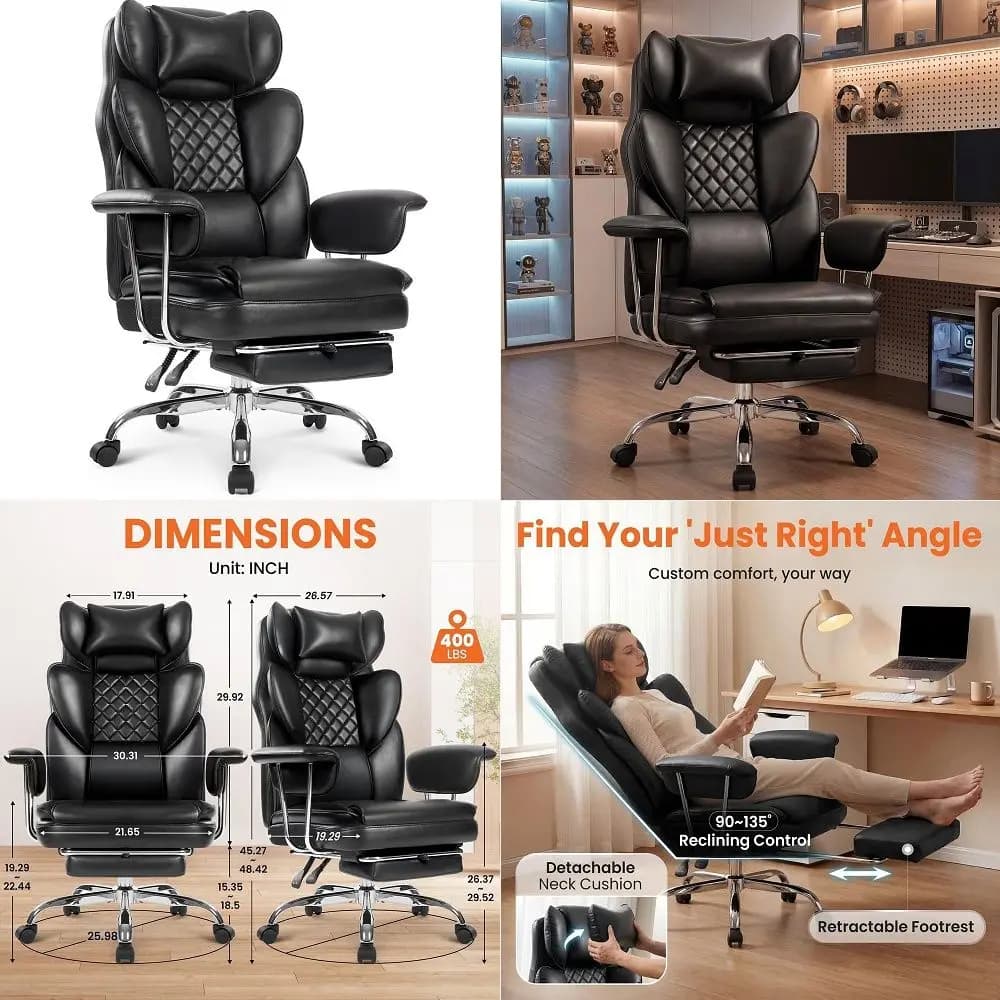 Big and Tall Gaming Chair 440LBS Heavy Duty HighBack Computer Chair with Memory Foam Lumbar Support, 4D Adjustable Armrests, Me
