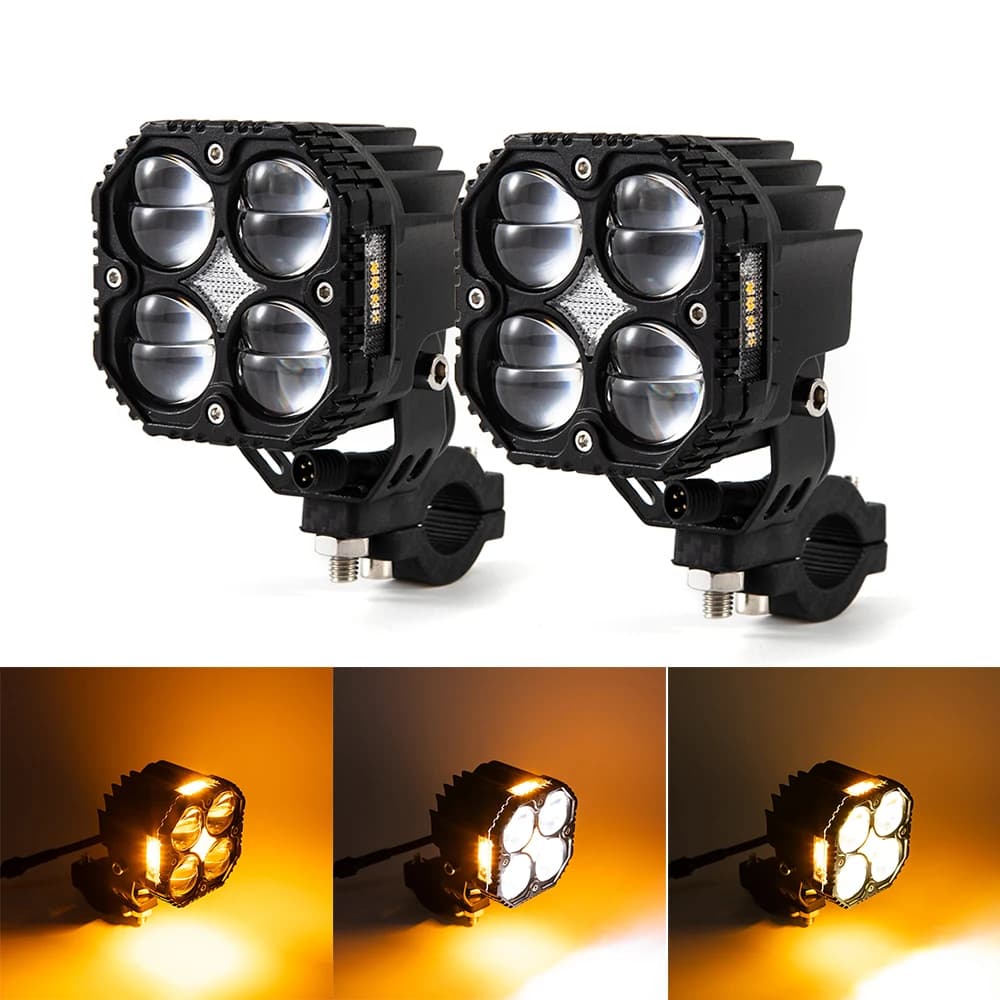Faro LED Stroboscopico per Moto, Luce di Segnalazione Lampeggiante 12V 24V per Moto Personalizzate Cafe Racer, Faro Quadrato Antinebbia