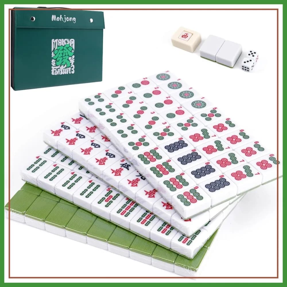 Set Tradizionale di Tessere Mahjong, 146 Pezzi in Melamina da 1.4'' con Valigetta, Manuale di Istruzioni, Set di Dadi per Riunioni Familiari