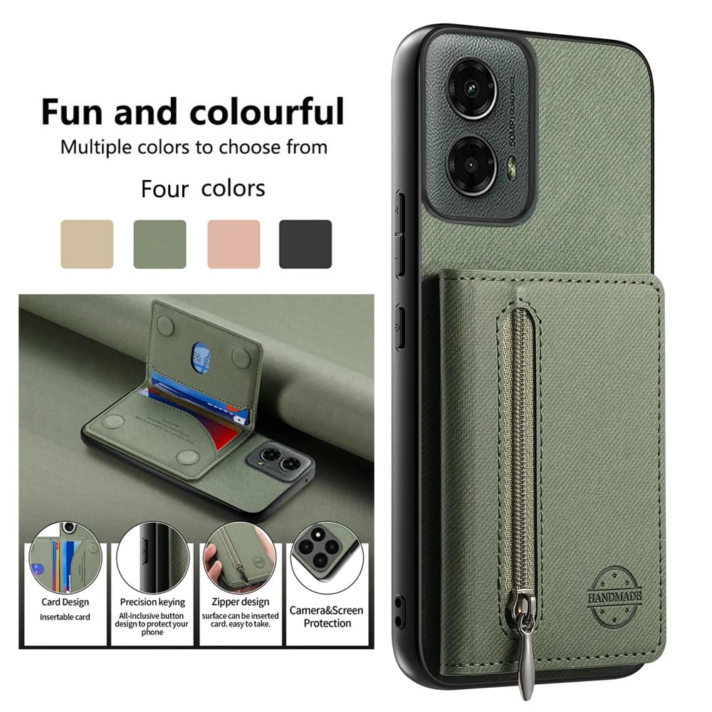 Custodia RFID in pelle con cerniera per Motorola Moto G54 Power G24 G15 G35 G56 G75 G85 G86 Power G84 G14 G04 G13 G15 G23 G53 86 Funda