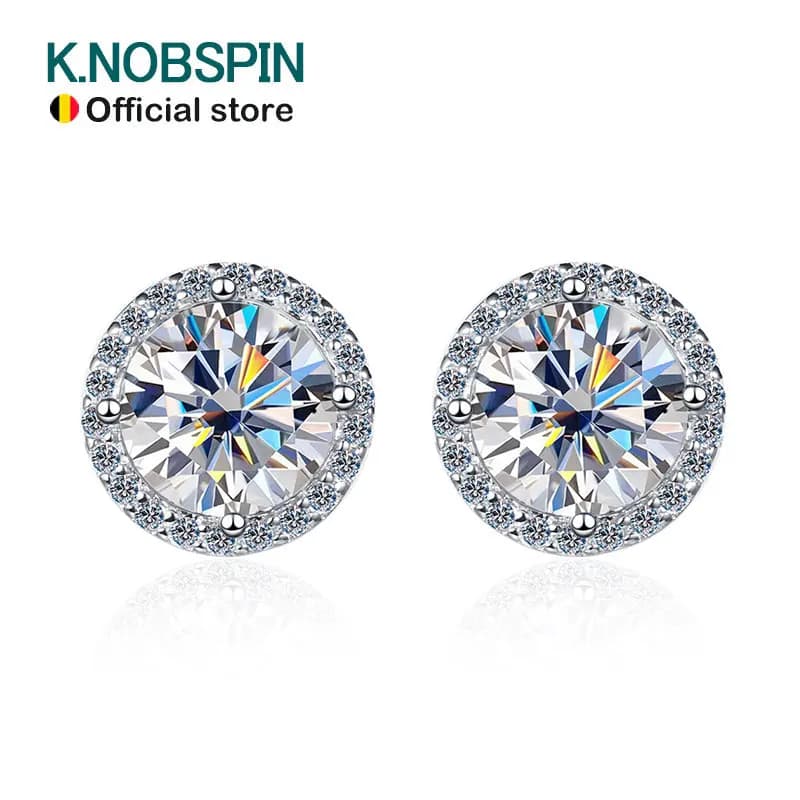 KNOBSPIN 1ct D Colore Moissanite Orecchino per le donne Matrimonio Gioielleria raffinata con GRA 925 Sterling Sliver Placcato 18k Orecchino in oro bianco