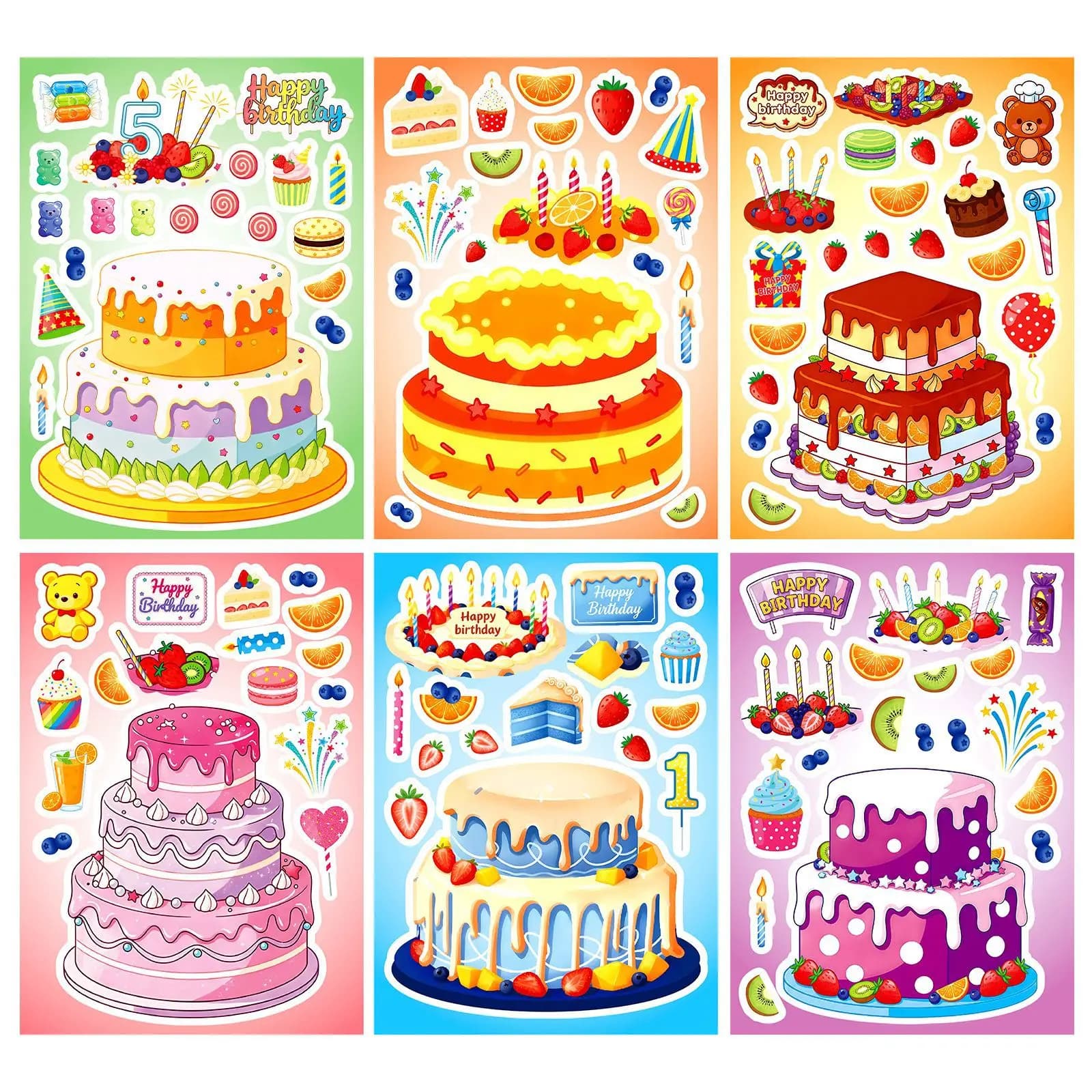 6/12 Fogli di Adesivi Puzzle per Creare Volti su Torte e Dessert, Divertenti Giocattoli Educativi per Bambini, Materiale Creativo Fai-da-Te, Adesivi per Feste e Regali