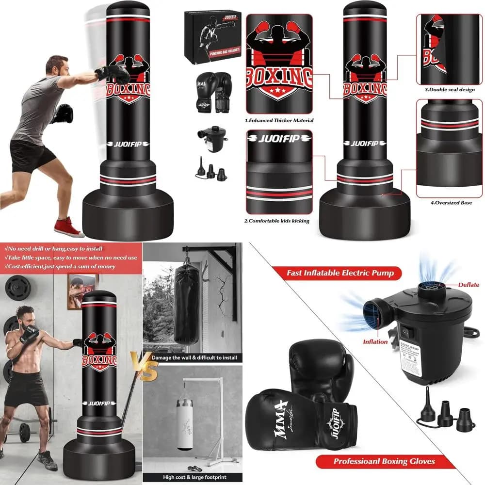 Boxing Bag Pesante with Adult and Teenage Support, 70 Poles, Self-supporting Boxing Bag, Football Sack, Heavy Sack with Boxing Gloves and Electric AI