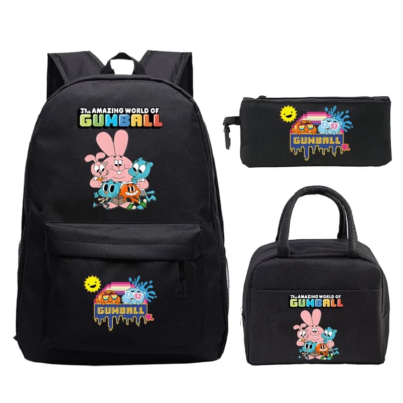 3Pcs The Amazing World of Gumball Backpack Lunch Bags Pencil Case Set Boys Girls School Bags Student Travel Knapsack Mochila