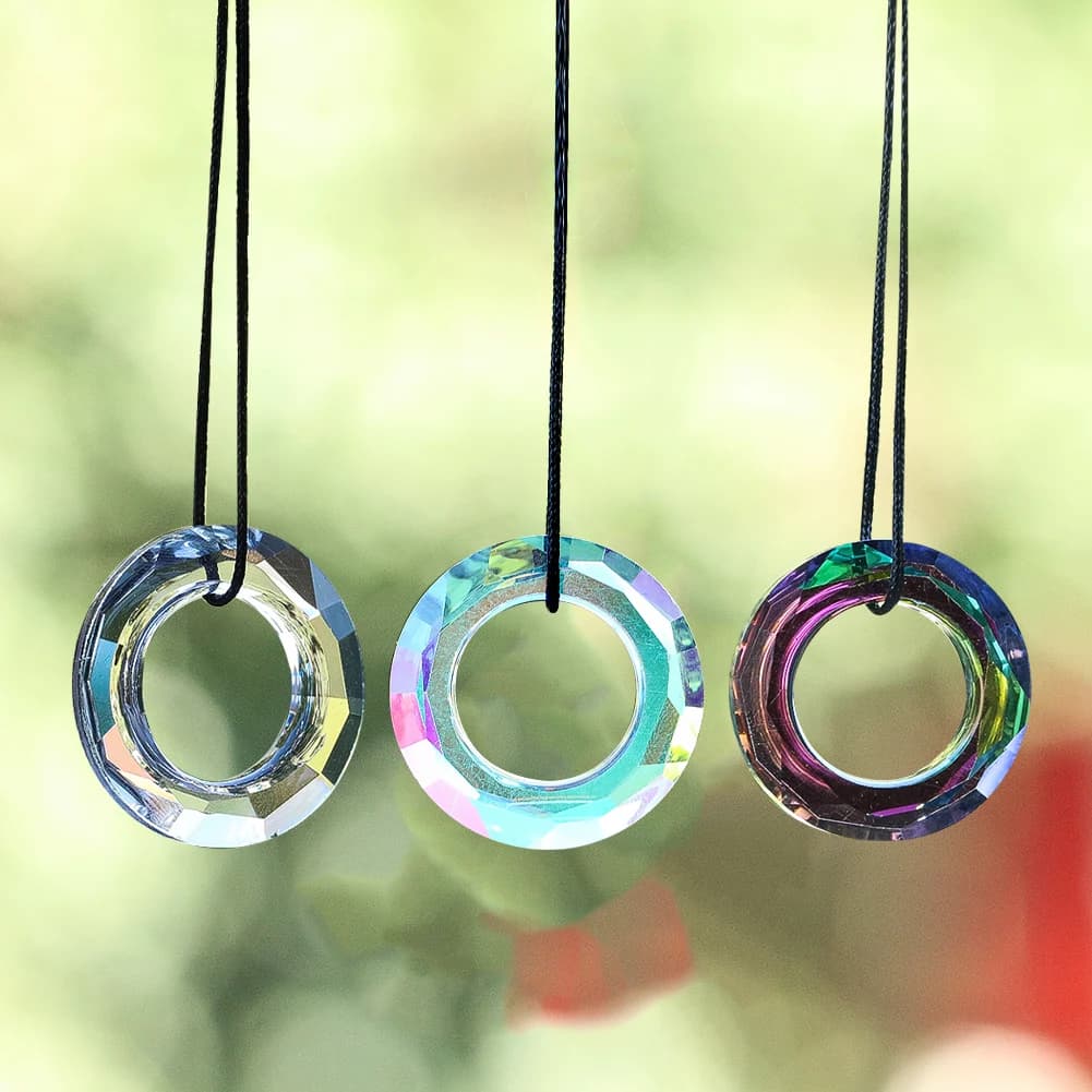 5pcs 30mm Ring Circle Glass Crystal Suncatcher Hanging Chandelier Lamp Prism Parts Pendant Rainbow Maker DIY Home Decor No Hole
