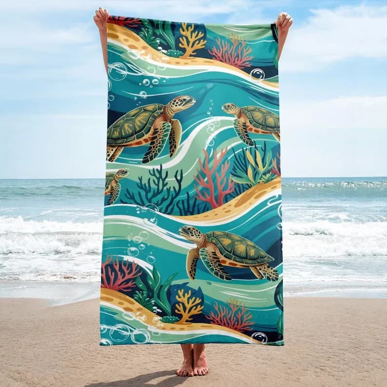 Telo Mare Tartaruga Marina Stampa Tartaruga Oceanica Morbido Assorbente Tropicale Subacqueo per Spiaggia Piscina o Viaggi – Perfetto per gli Amanti delle Tartarughe