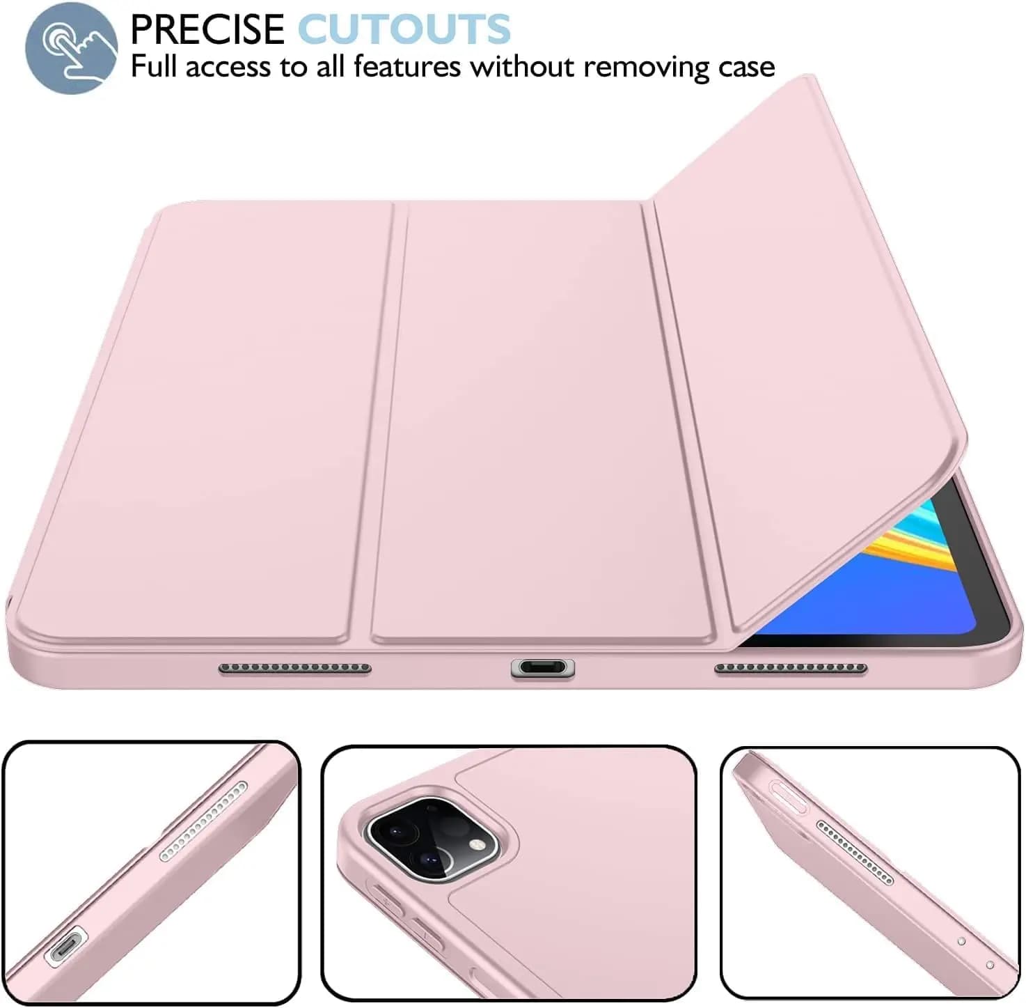 per iPad Pro Custodia da 11 pollici M4 2024 (5a generazione) con portapenne, [Support Pencil Pro e Pencil],Custodia intelligente con supporto a tre ante