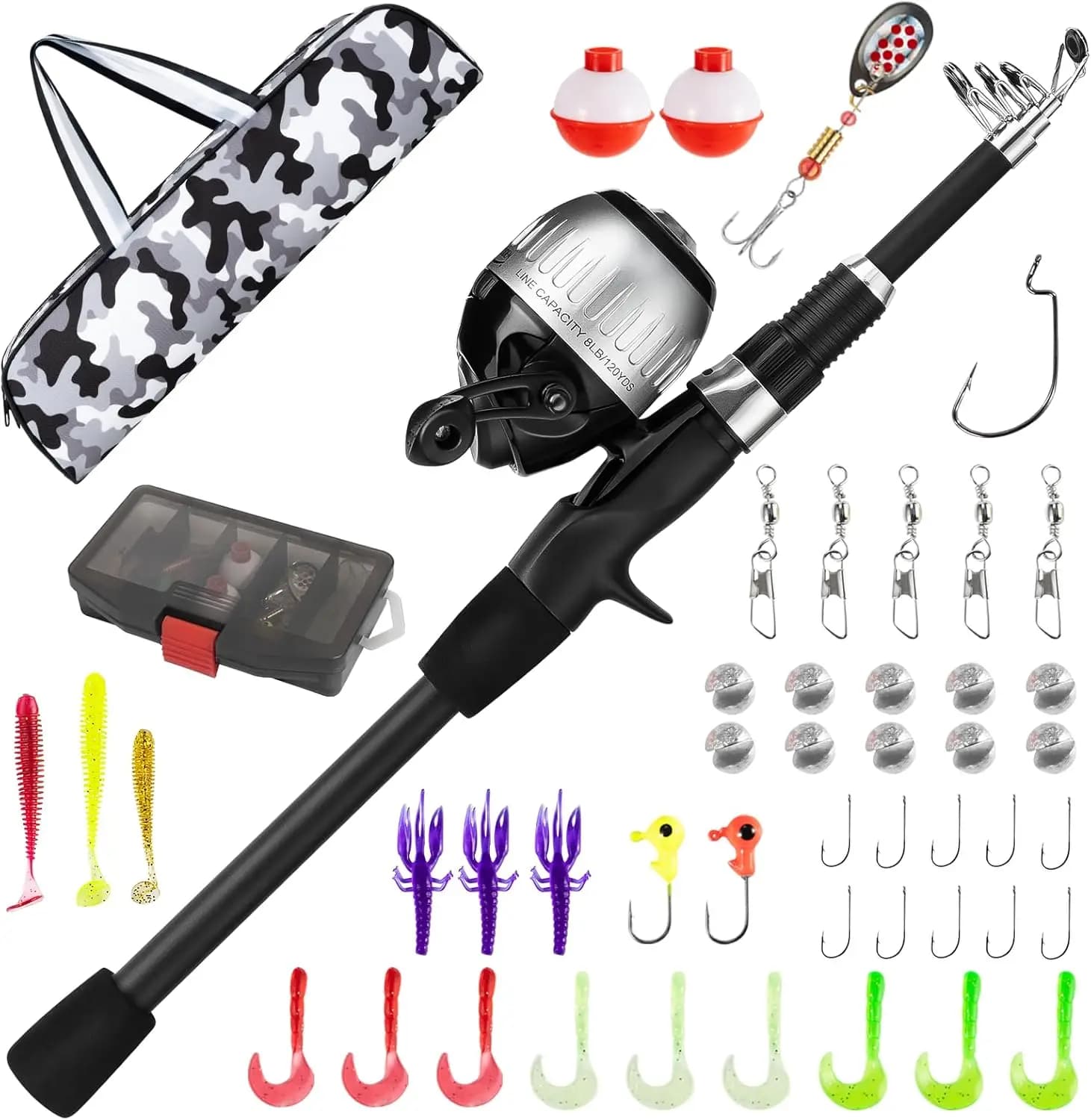 Set Telescopic and Mulinello Fishing Rod with Tool Bag - Portable Kit for Beginners from 5 to 18 Years